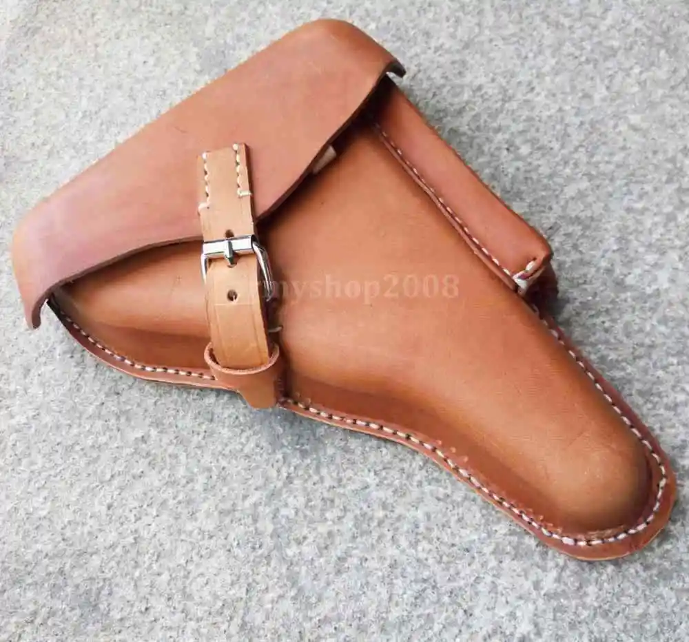 

WWII GERMAN ELITE MILITARY BROWN OFFICER LEATHER LUGER P08 HARDSHELL HOLSTER - World military Store
