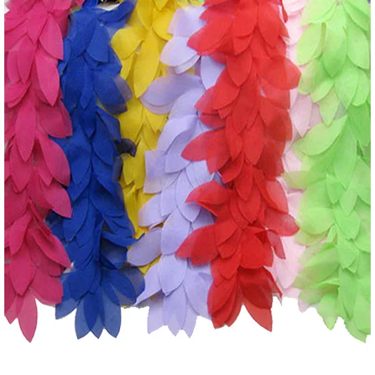 

5yards 3D Chiffon Flowers Leaves Lace Trim Fabric Ribbon for Home DIY Clothes Sewing Wedding Crafts Party Decoration Material