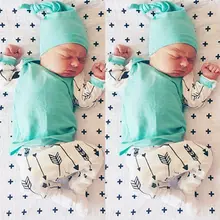 Комплект одежды для новорожденных мальчиков, одежда для маленьких девочек Топы+ штаны+ шапочка, костюм из 3 предметов для малышей хлопковая одежда для малышей с принтом стрелы