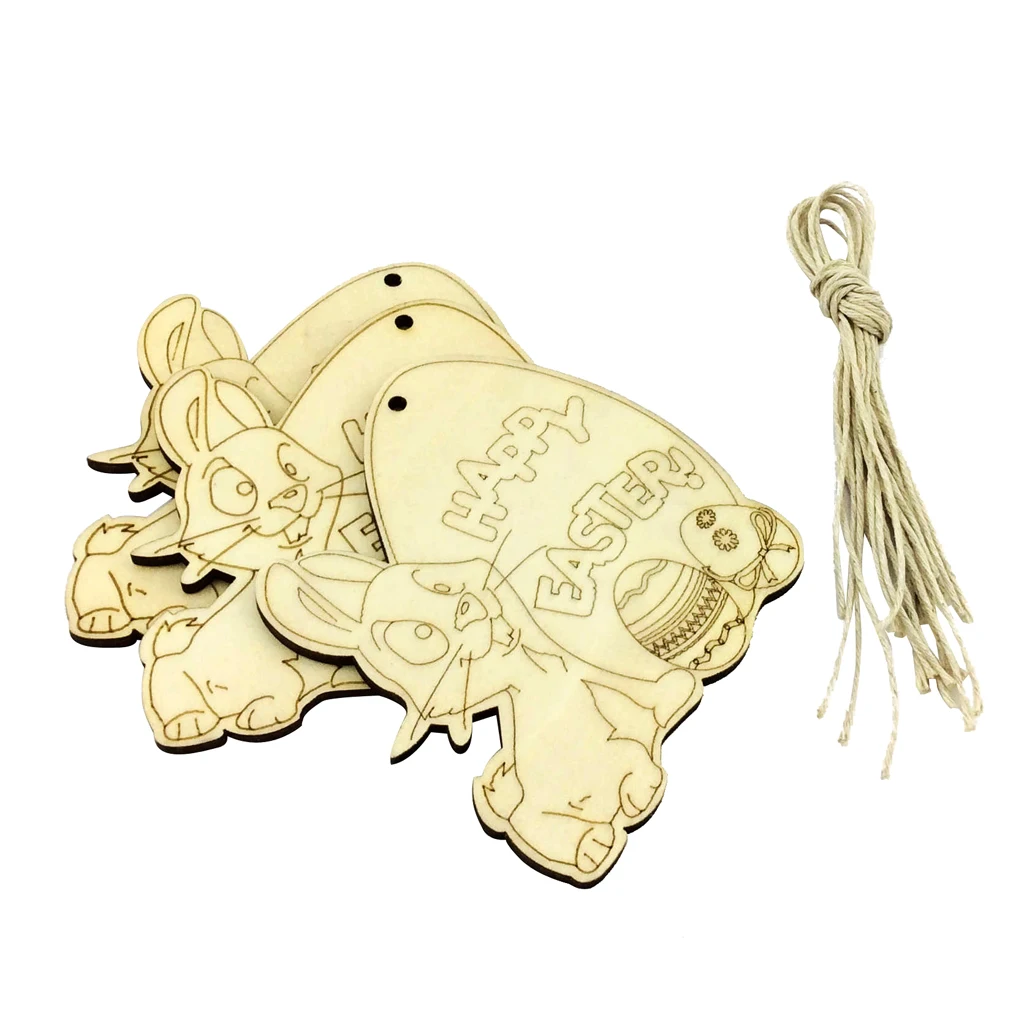 New 10pcs Happy Easter Wood Shape Tag Egg Rabbit Hanging DIY Craft Embellishment Christmas Wedding Party Favor Home Decor Gift