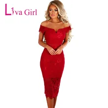 LIVA/кружевные вечерние платья для девушек, женское облегающее платье миди с открытыми плечами, сексуальное красное летнее платье, офисное платье-карандаш, Vestidos De Fsiesta