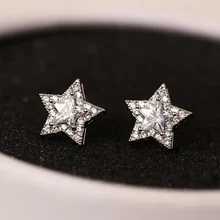 Новое поступление кристаллическая звезда серьги гвоздики для женщин девочек мода CZ Циркон серебряного цвета пятиконечные звезды серьги вечерние ювелирные изделия