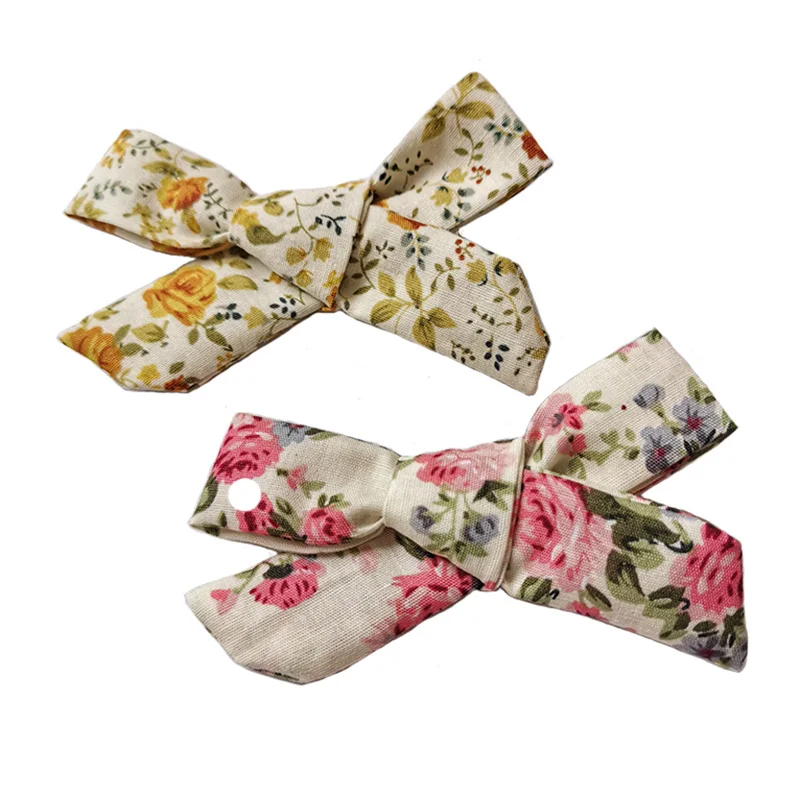 

3.5 inches Print Fabric Bow Hair Clip for Kids Hair Accessories Lovely Hairpins Alligator Hand-tied Hair Bows for Girls