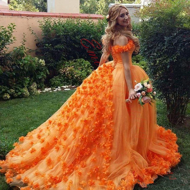 2017 Newest Royal Long Train Wedding Dresses Gowns Customized Orange Flower  Tulle Ball Gown Arabic Bridal Dress Said Mhamad|said mhamad|wedding dress  gownarabic bridal dresses - AliExpress
