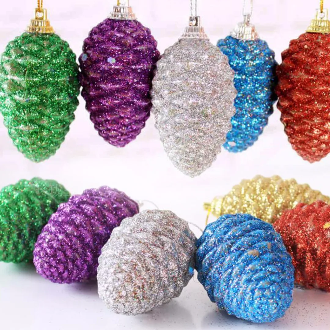 6Pcs Glitter Pinecone Hanging Decor Christmas Tree Ornament Party Home Decor