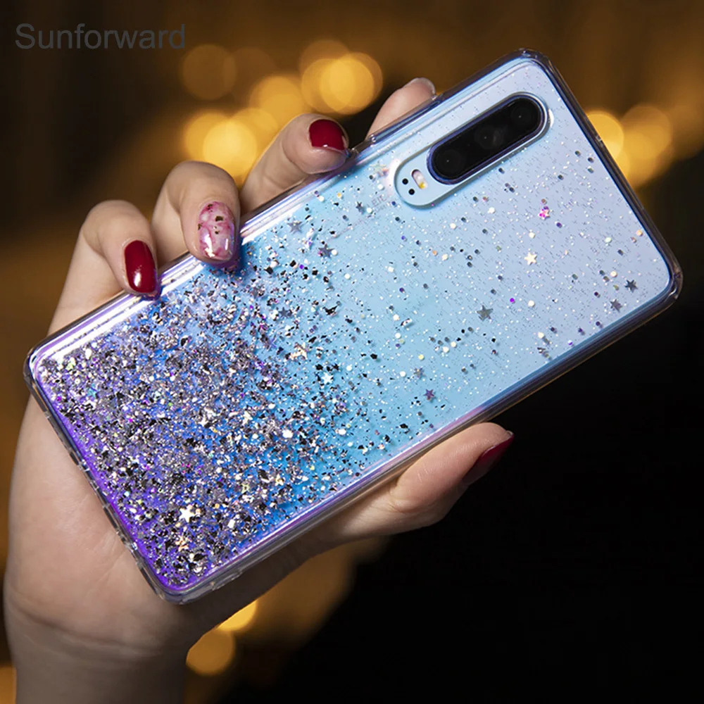 Прозрачный чехол для Huawei P20 Pro силиконовый мягкий из ТПУ с блестящими звездами