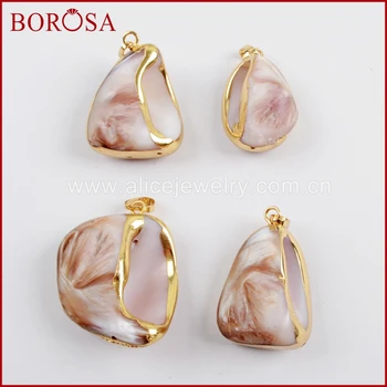 

BOROSA 10PCS Gold Color Natural Cowrie Shell Pendant Beads Jewelry, Natural Shell Pendant With Gold Trim for Necklace G1609