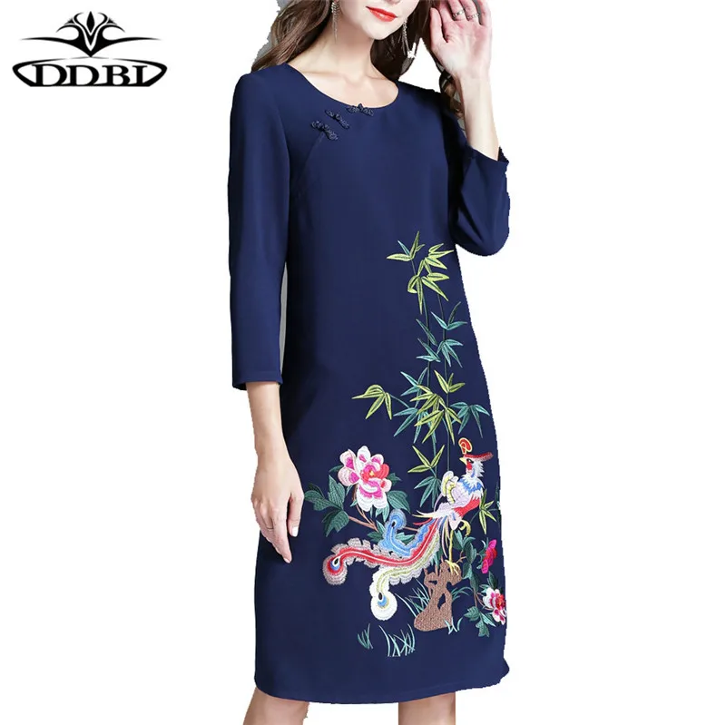 plus size women clothing large size dresses 40s 50s dresses chinese style embroidery elegant dress for mothers 170824