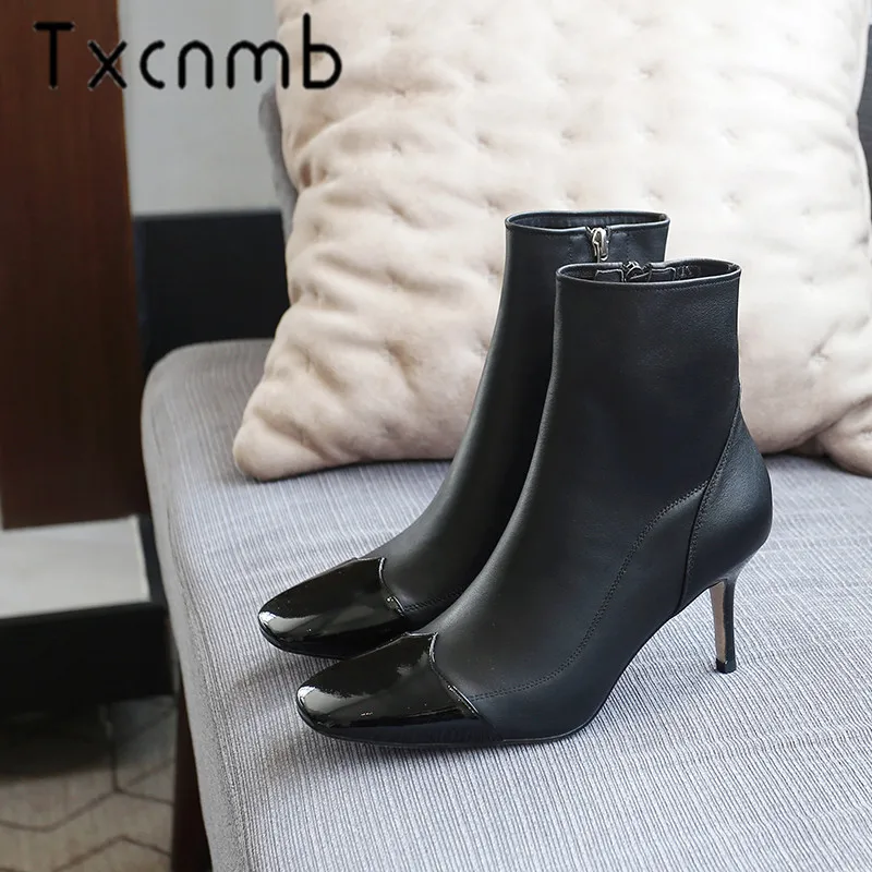 

TXCNMB Quality Basic Boots High Heels Autumn Winter Ladies Shoes Woman Sexy round Toe Party Wedding Shoes Ladies Ankle Boots