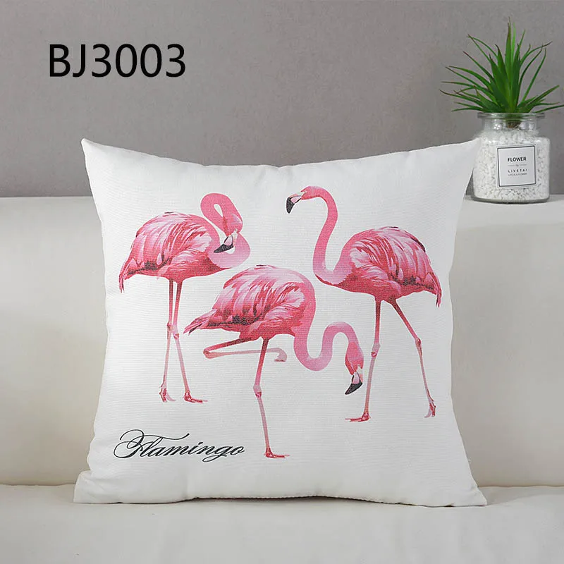 Наволочка из хлопка и льна, домашний текстиль, аксессуары для дома 45*45 см, наволочки с рисунком фламинго - Цвет: BJ3003