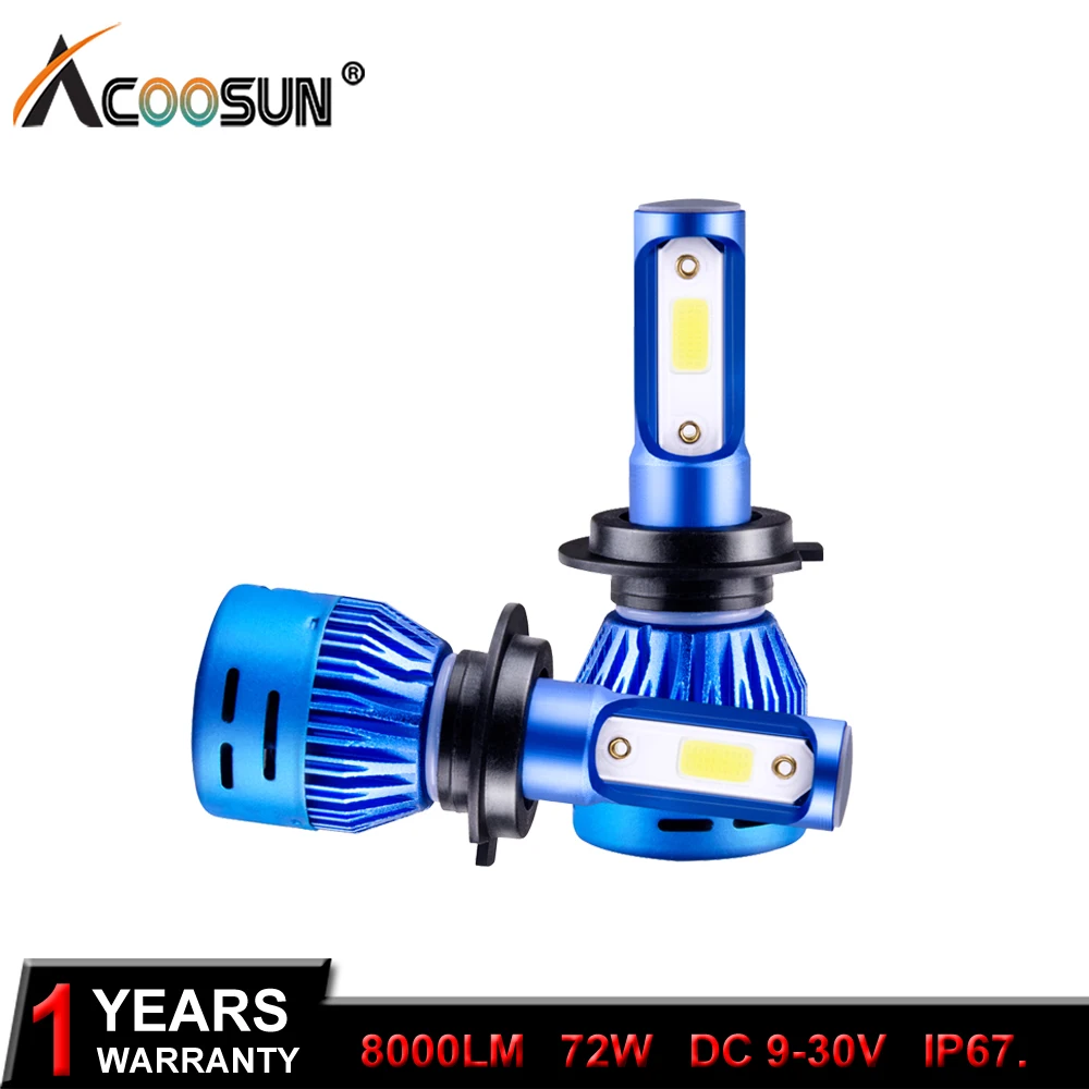 Светодиодные автолампы AcooSun H7 H4 H11 H1 12 В автосвет светодиодные HB4 HB3 9005 9006 лампа для