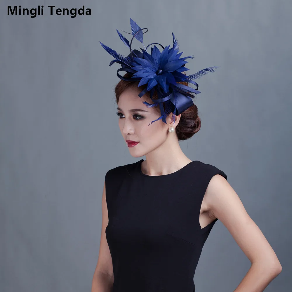 Mingli Tengda элегантные шляпки Свадебная черная шляпа льняная Свадебная шляпка с перьями женские стильные аксессуары для волос для свадебной вечеринки