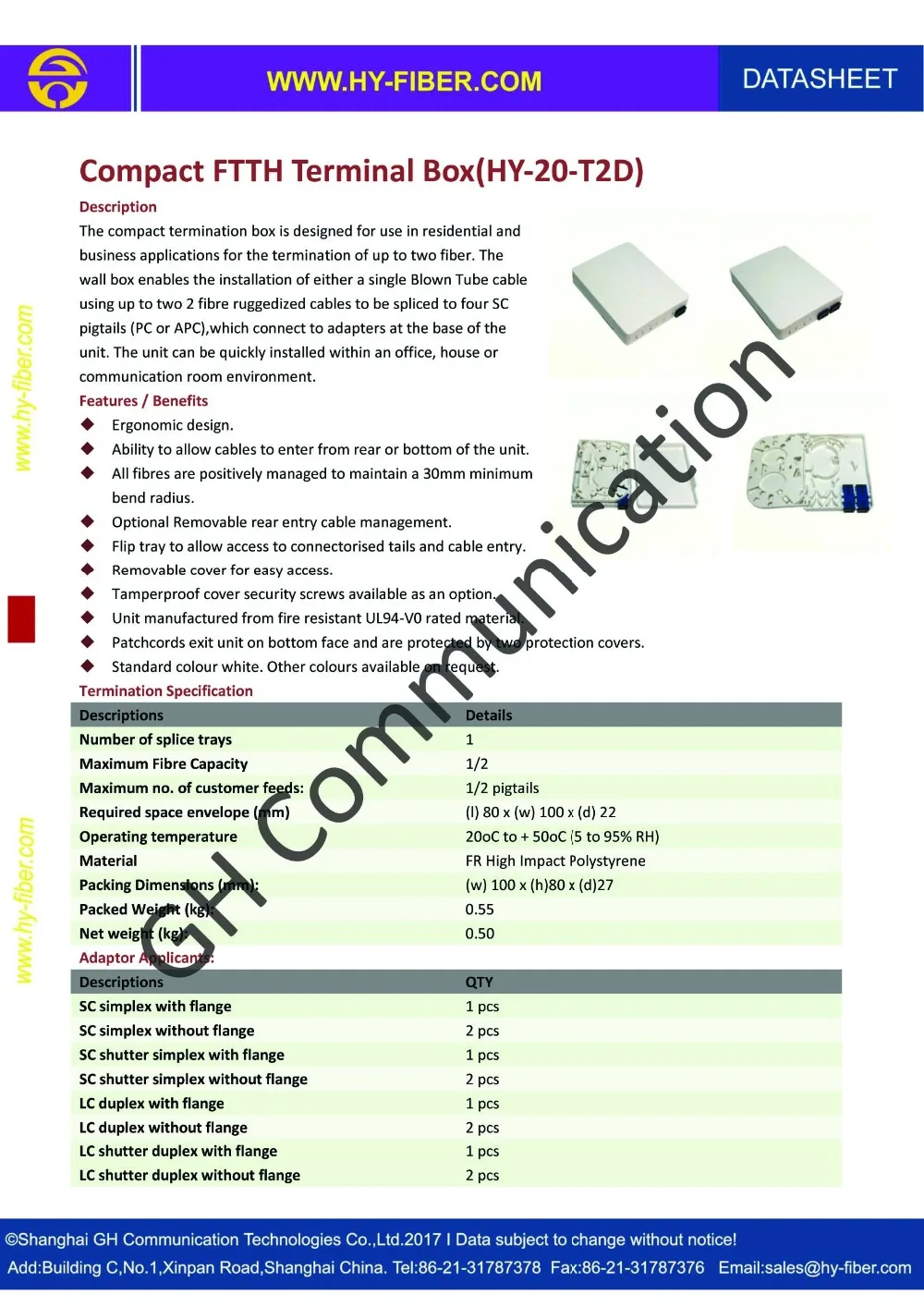 Compact FTTH Terminal Box(HY-20-T2D) 