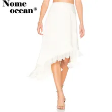 Юбки миди с оборками, элегантные Асимметричные однотонные женские юбки с низкой талией, летняя брендовая юбка с высокой талией, M17060504
