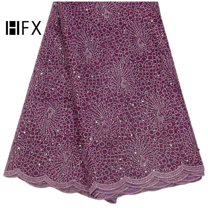 

HFX African Lace Fabric 2019 High Quality Onion Color French Net Embroidery Sequins Lace Fabrics For Nigeria Party Dress F1720