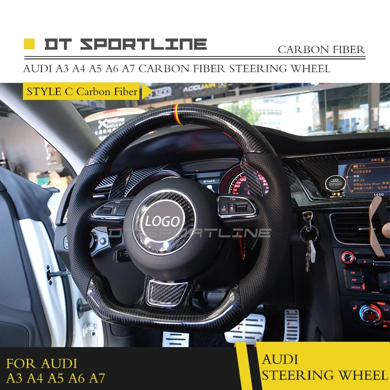 

For Audi A3 A4 A5 A6 A7 Carbon Fiber Fibre Leather Steering Wheel Trims Universal Replacement Accessories steering wheel