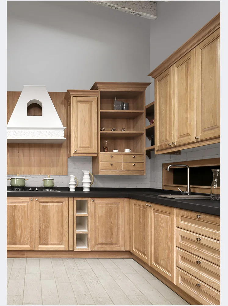Американский Бежевый цвет из цельного дерева кухонные шкафы роскошный дизайн кухни