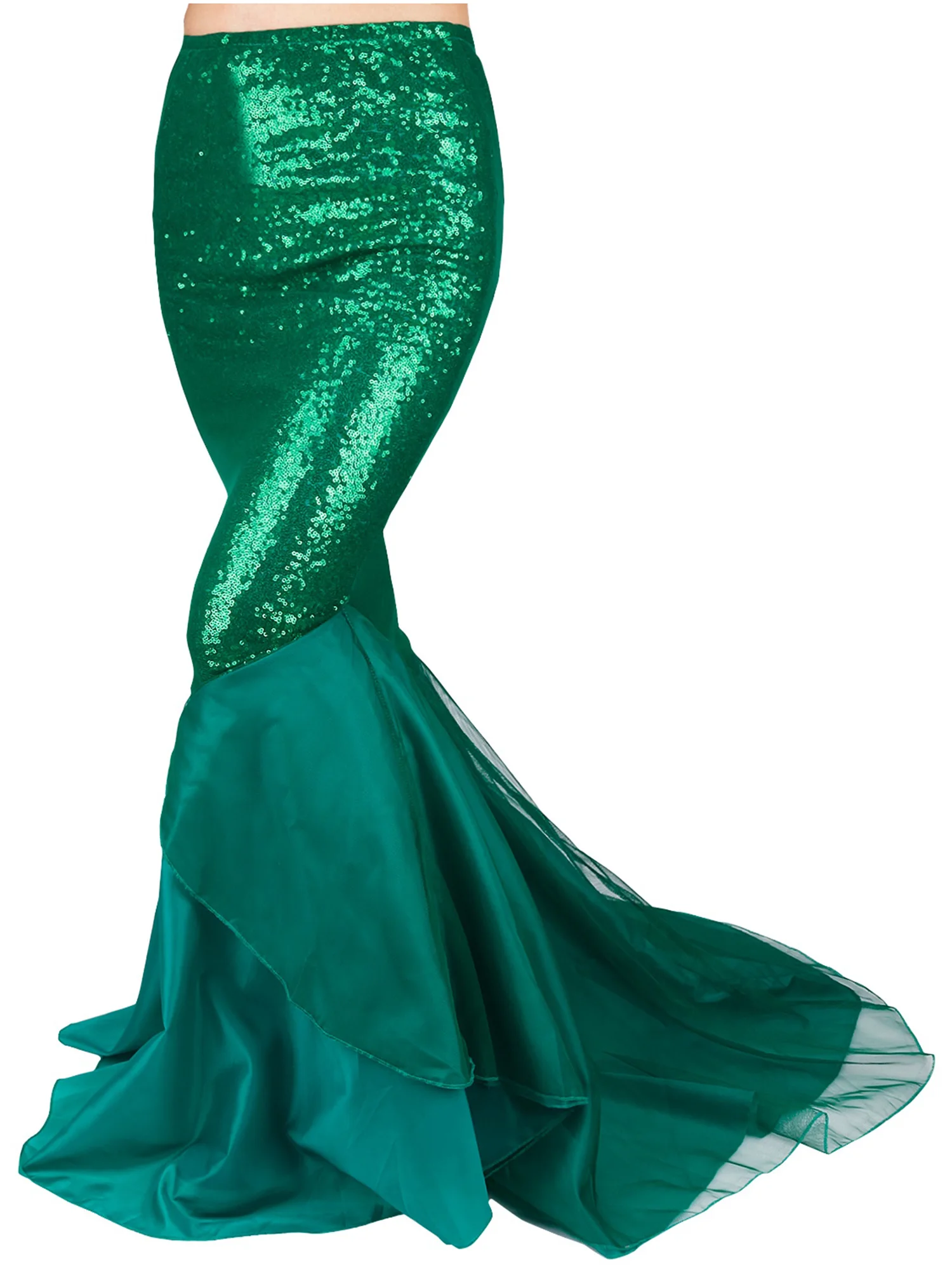Женский карнавальный костюм для женщин и девочек с блестками, юбка русалки с длинным хвостом и асимметричной сетчатой вставкой для Хэллоуина, Карнавальная одежда - Color: Green