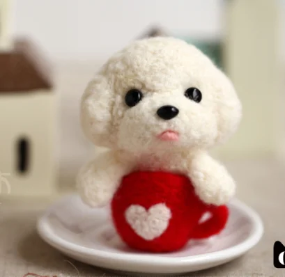 

Teapot teddy dog cartoon animal set wool needlepoint kit wool felt needle felting decoration craft needlecraft DIY handmade