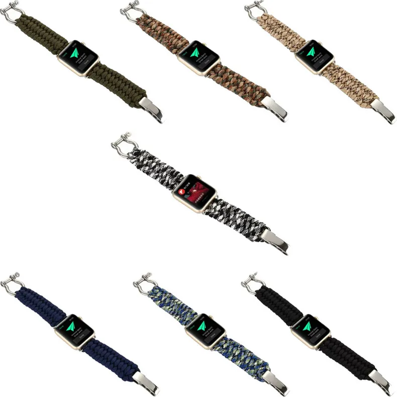 Тканый нейлоновый веревочный ремешок для apple watch band apple watch 4 3 band 44 мм 42 мм 38 мм 40 мм iWatch ремешок для выживания Открытый ремень