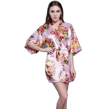 Модные женские туфли халат в цветочек шелковая ночная рубашка для свадьбы, невесты, подружки невесты шелковый халат Короткое Кимоно ночной халат банный Халат