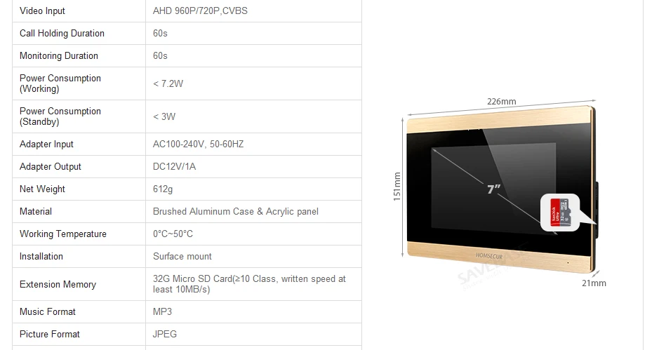 HOMSECUR 4 провода AHD видео домофон вызова Системы Поддержка музыки и кино BC031HD-B + BM715HD-G