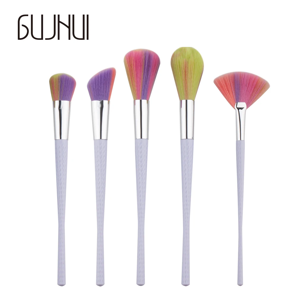 

5pcs Makeup rainbow hair Brushes Set Cosmetic Foundation Eyshadow Blusher Powder Blending Smooth Brush beauty tools kits