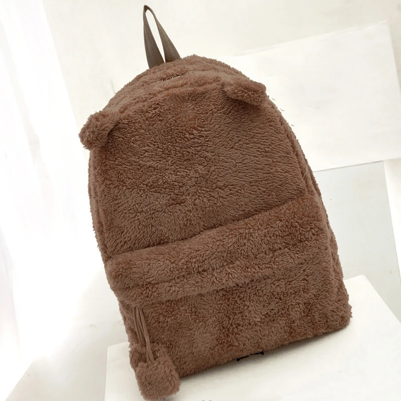 Женский меховой рюкзак，корейская милая девушка студенческая сумка, большой емкости простой сплошной цвет рюкзак для ноутбуков