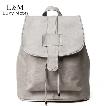 

Women Solid Backpack Vintage Leather Backpacks School Bags for Teenage Girls Brand PU Drawstring Rucksack Black mochila XA567H