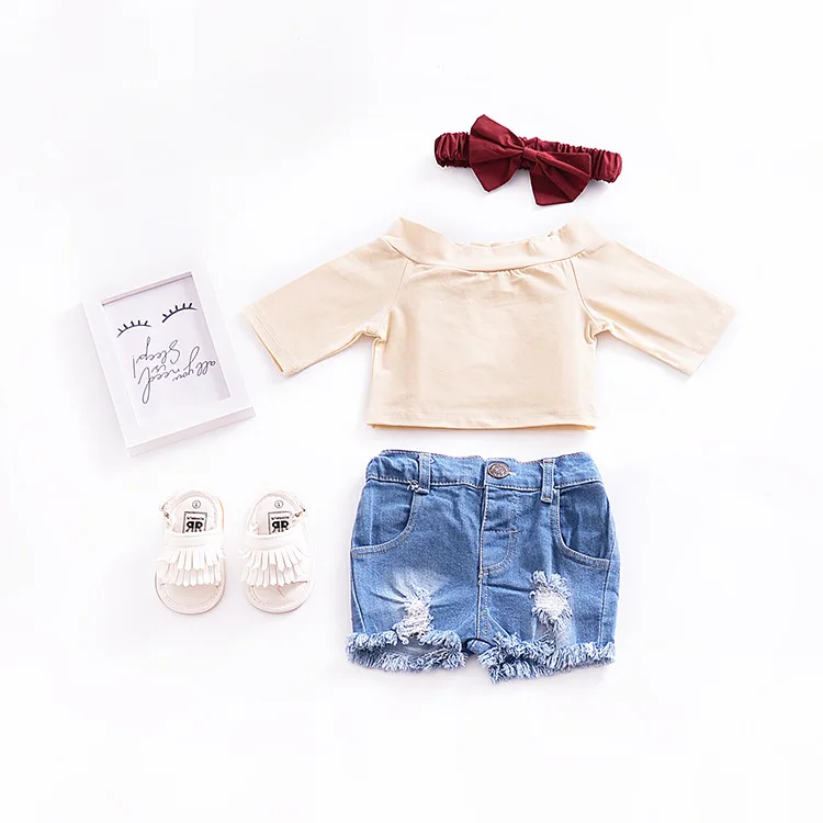 Модная короткая рубашка в европейском стиле для маленьких девочек Однотонная футболка, топы, хлопковая блузка для девочек, Рубашка летняя детская одежда