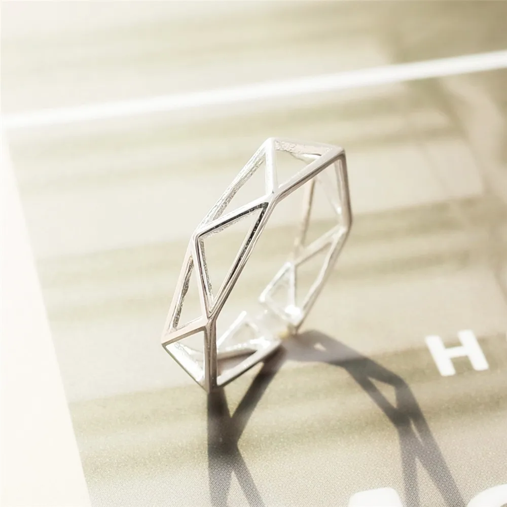 network geometric hollow open ring 100% Sterling 925 silver Jewelry Vintage Adjustable rings for women gift
