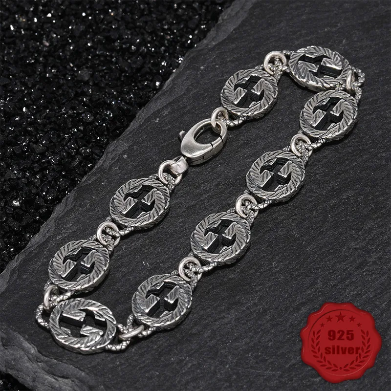

100% S925 sterling silver bracelet personality simple jewelry retro fashion letter modeling student gift 2019 hot sale Bracelets