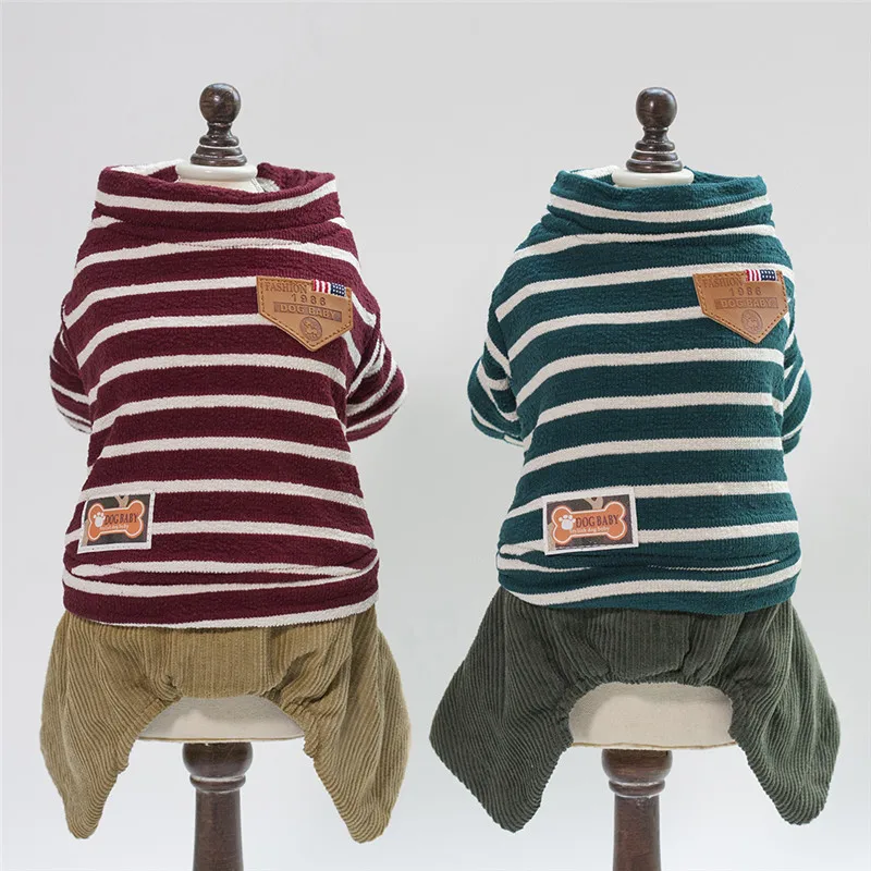 New Brand Pets Dog Clothes Coat Stripe Autumn Winter Costumes Clothes