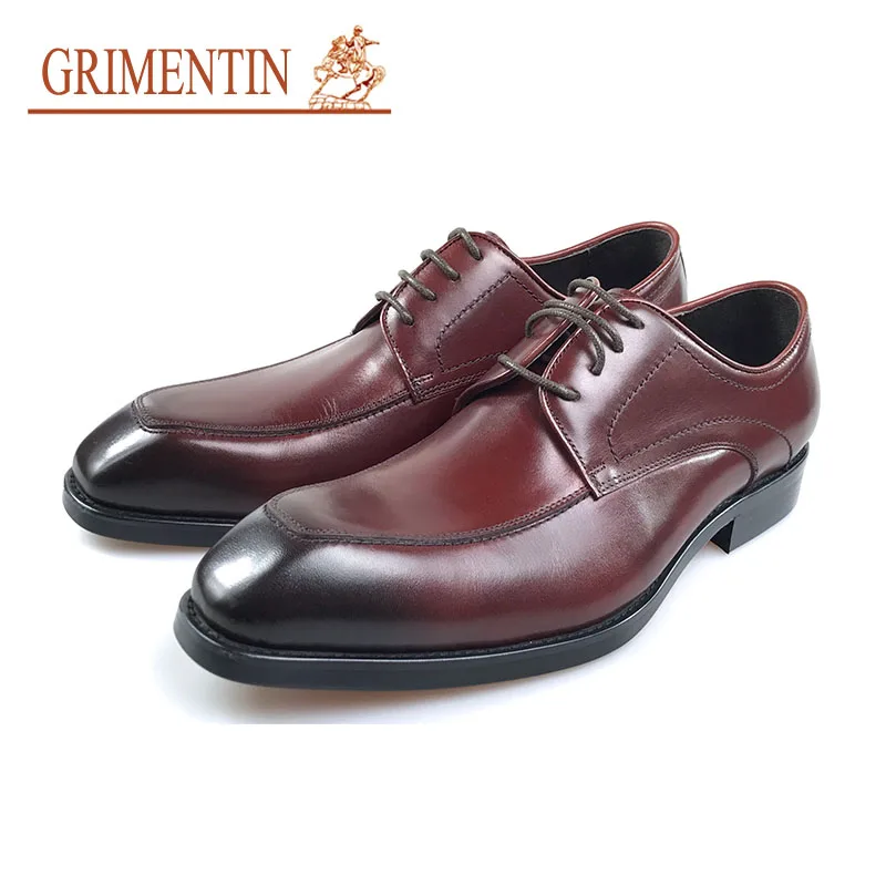 

GRIMENTIN Men Dress Shoes Gentlemen Leather Brown Goodbye Lace Up Formal Shoes For Wedding Busiess