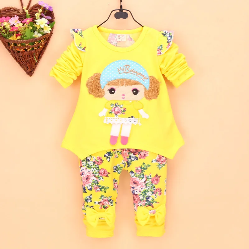 Коллекция года, Весенний Модный комплект хлопковой одежды для малышей красивые комплекты одежды с цветочным принтом для девочек 4 цвета - Цвет: yellow