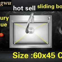 Квартира высокого качества, кухонная ручная раковина одинарная мойка, горка 304 из нержавеющей стали, роскошный 600x450 мм