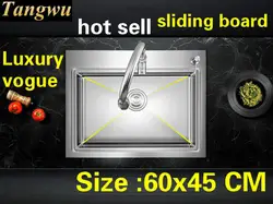 Бесплатная доставка квартире Высокое качество кухни ручная раковина одинарная мойка slide 304 нержавеющая сталь Роскошные Лидер продаж 600x450 мм