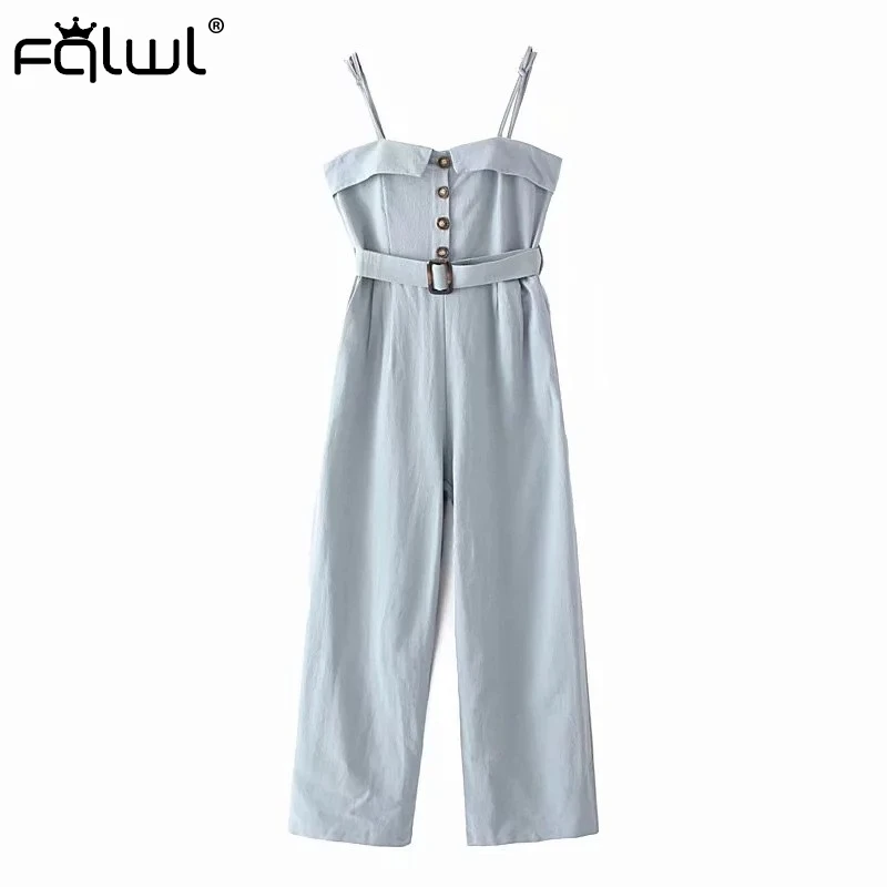 Light blue FQLWL летний комбинезон с открытыми плечами и широкими штанинами женские комбинезоны без бретелек с открытой спиной белый желтый сексуальный комбинезон женский комбинезон - Цвет: Light blue