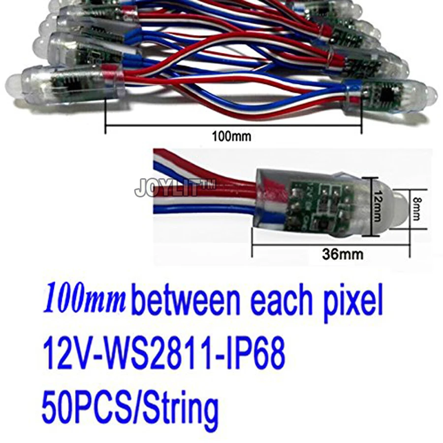 

5v WS2811 12mm Modules Diffused Digital RGB LED pixel string light Individually Addressable round LED module 50pcs/string IP68