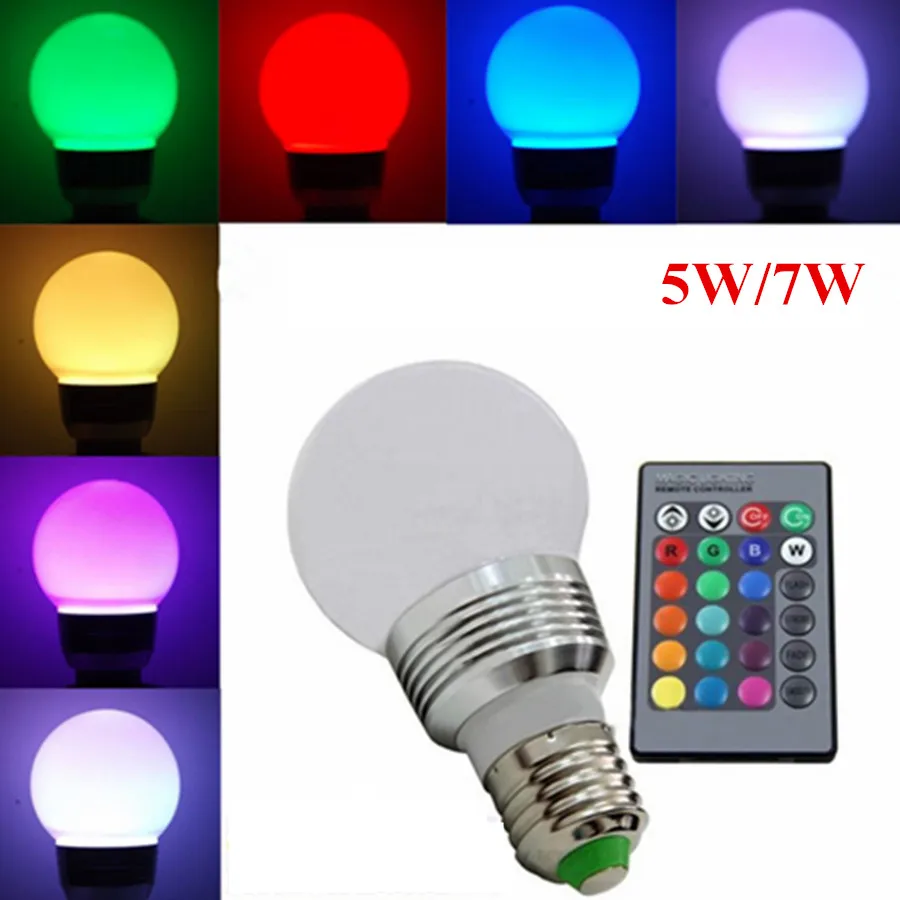 Полноцветная Светодиодная лампа E27 E14 B22 RGB 5 Вт 7 светодиодный шар 110 В 220