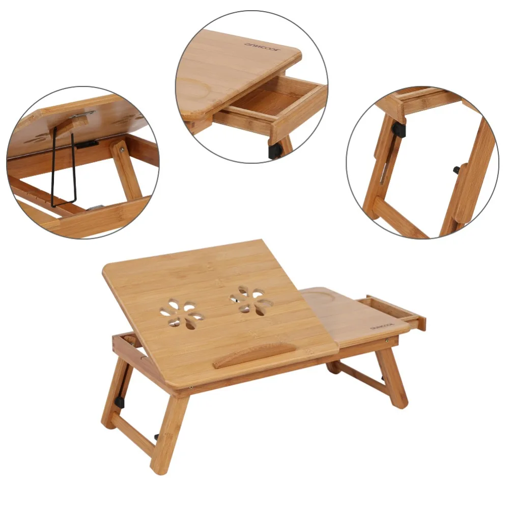 1Pc Adjustable Bamboo Rack Shelf Dormitory Bed laptop stand Two Flowers Book Reading laptop table -
