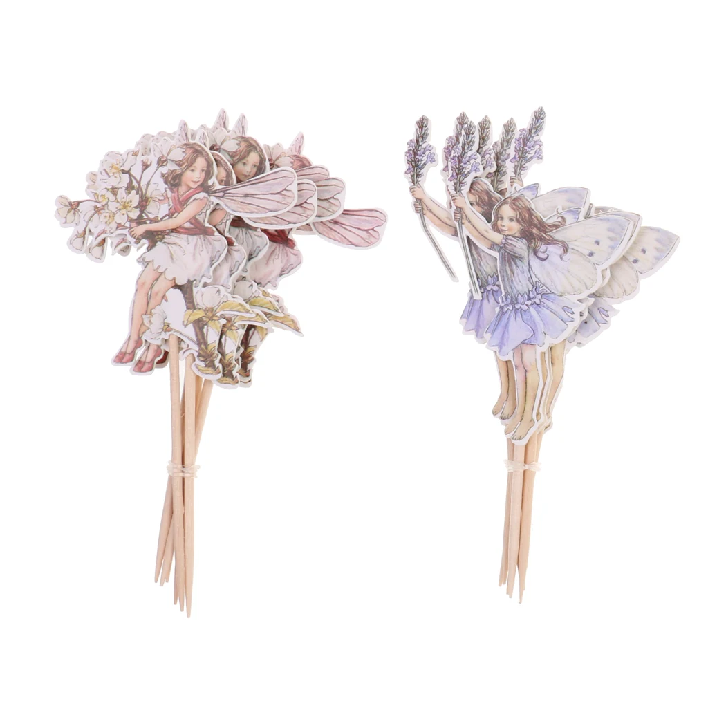 48pcs Flower Fairy Cupcake Toppers Picks For Birthday Decoration Party Cake