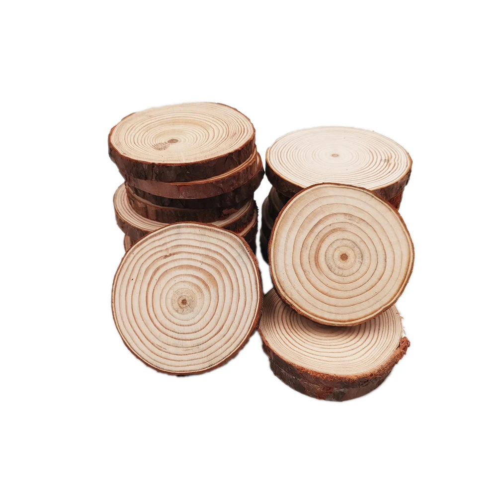 50pcs 4Size DIY Rustic Natural Round Wood Pine Tree Slice Disc Wedding Decor