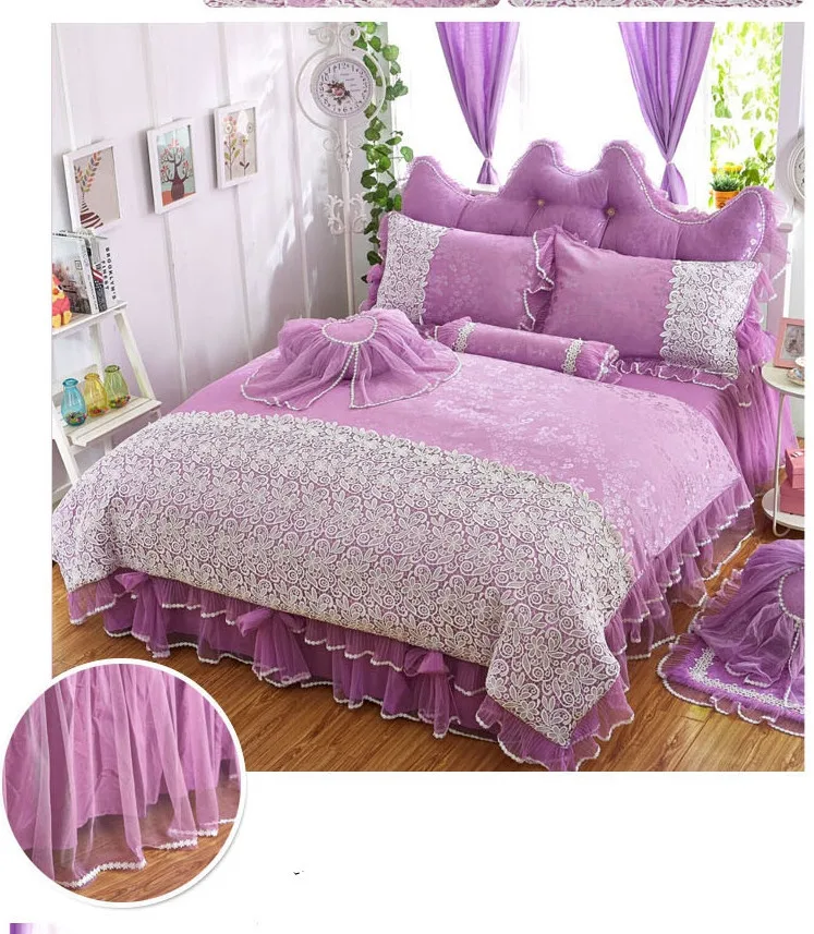Хлопковое фиолетовое кружевное постельное белье принцессы из четырех частей