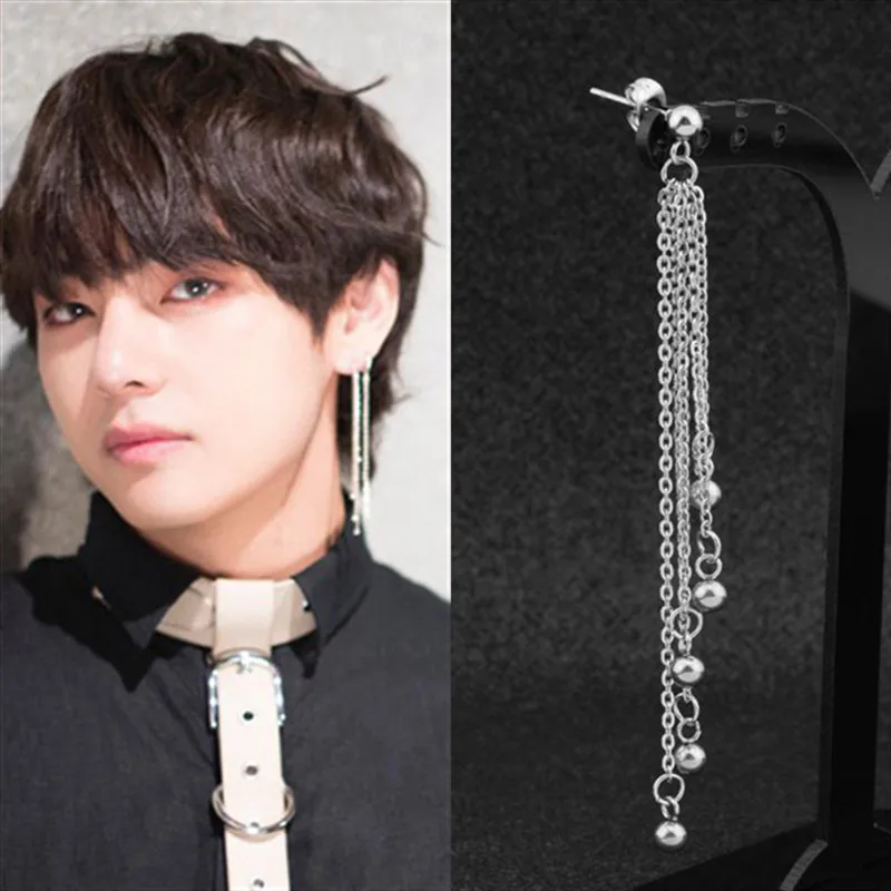 KPOP DNA Корейская звезда Bangtan мальчики Геометрическая нержавеющая сталь бисер шпилька серьга кисточка длинные серьги для мужчин женщин панк