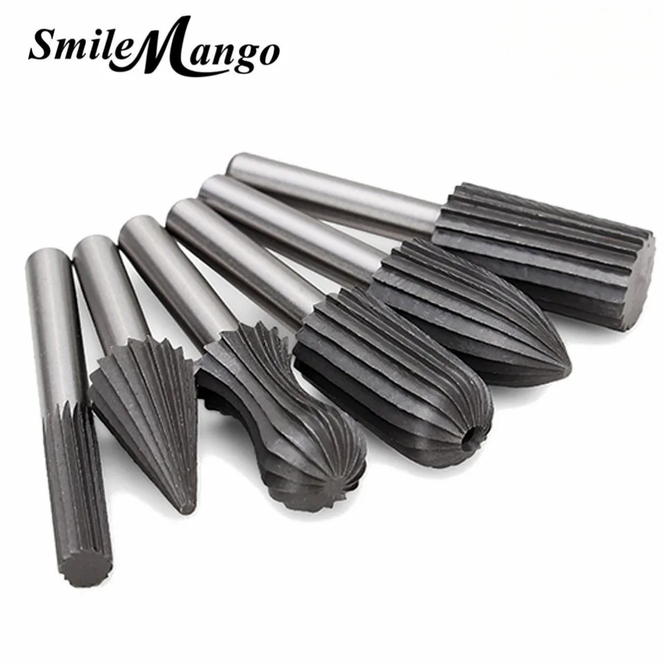 Smilemango 6 шт. 1/4 "6 мм хвостовиком HSS Карбид Гравировка Бит дерево Вырезка Ротари файла Инструменты комплект Измельчители Электрический