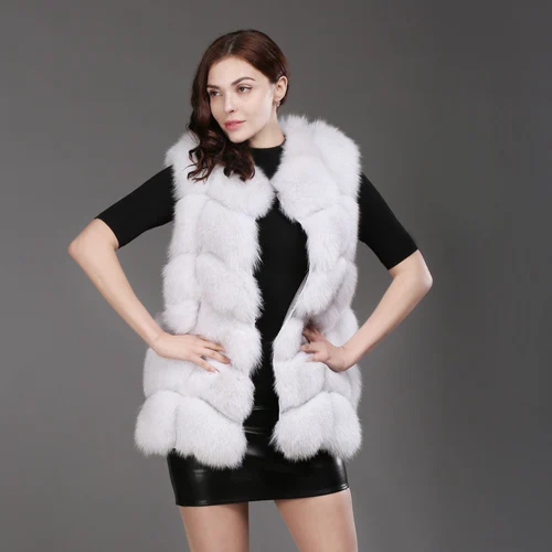 natural fox white Горячая распродажа женский длинный жилет из натурального Лисьего меха Теплый мягкий женский настоящий жилет из лисьего меха модный натуральный жилет на лисьем меху - Цвет: natural fox white