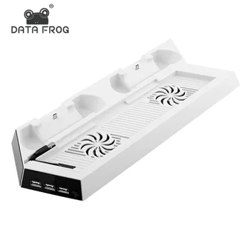 

DATA FROG White Charging Dock Stand Dual Cooling Fan for PS4 Cooling Station Vertical Stand with 3 Controller Charging Dock