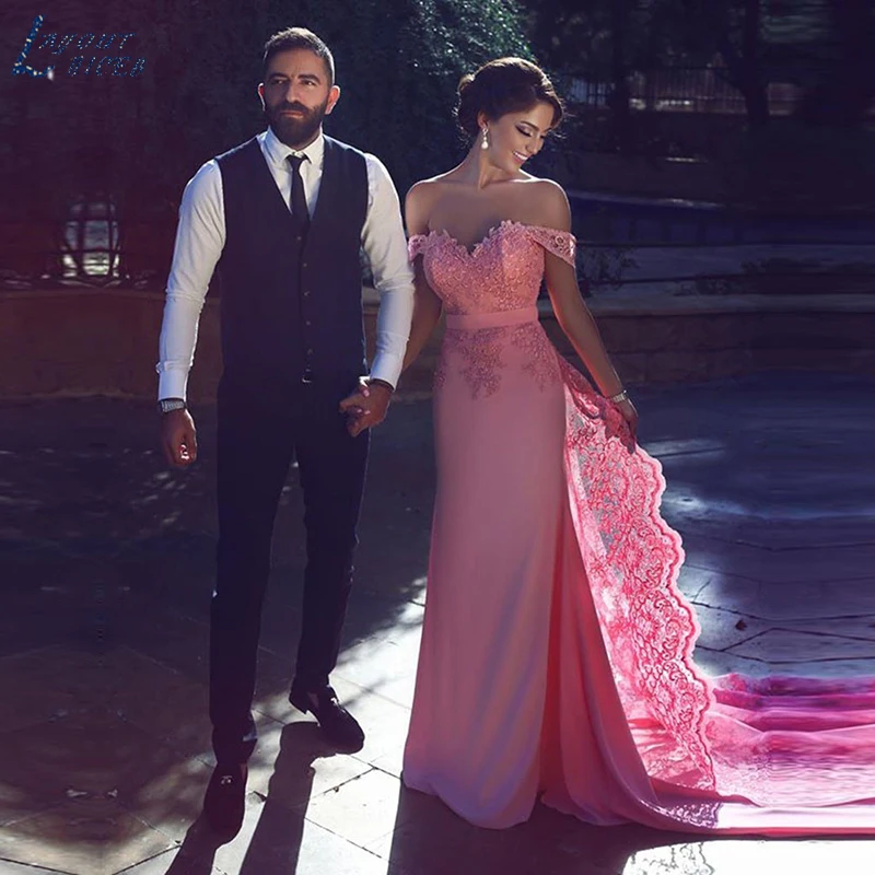 

SHJ314 Robe De Soiree Appliques Lace A-Line Evening Dresses 2019 Abendkleider Sweetheart Evening Gown Pink Floor-Length