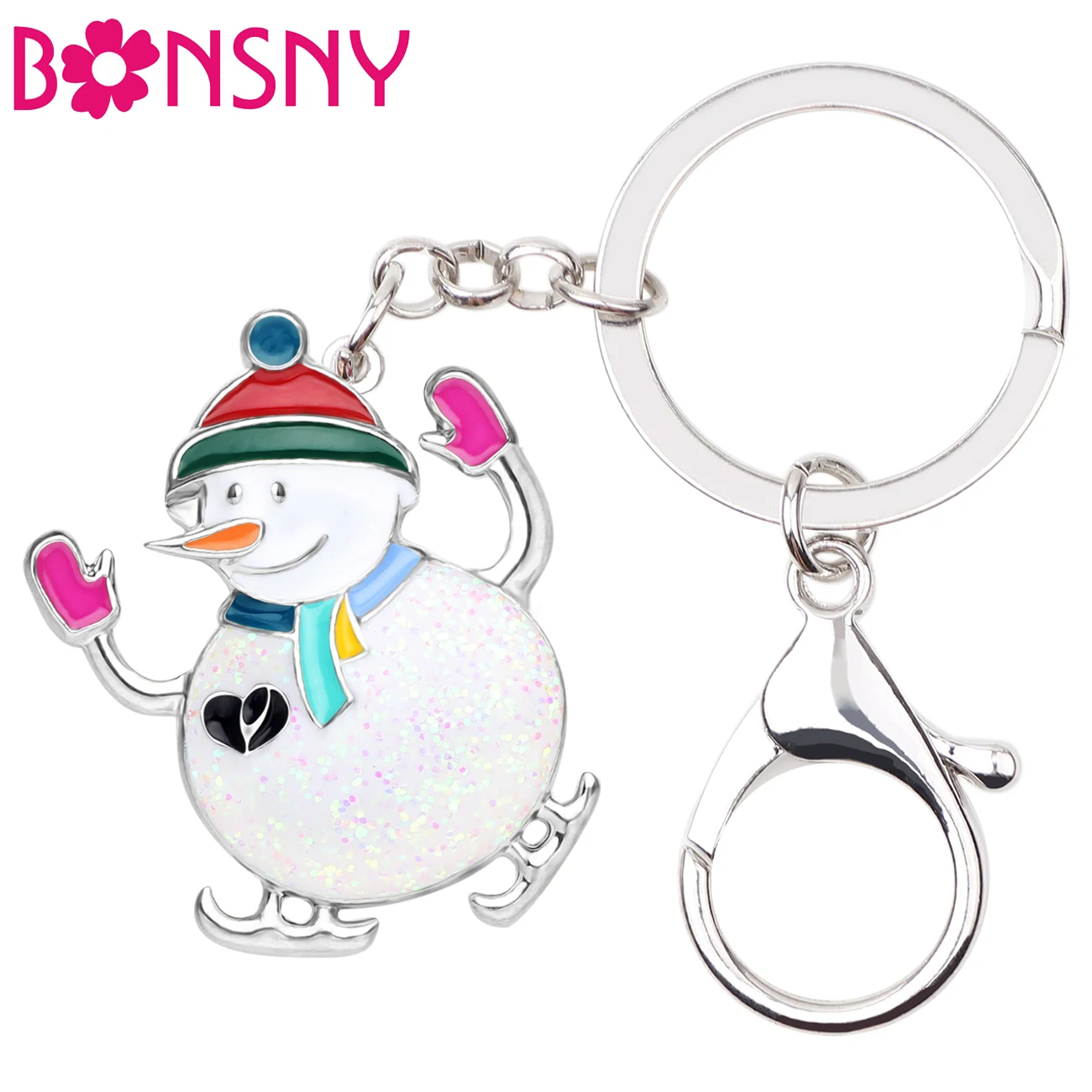 

Bonsny Statement Enamel Alloy Christmas Skiing Snowman Key Chain Keychains Ring Fashion Jewelry For Women Girls Bag Charms Gifts